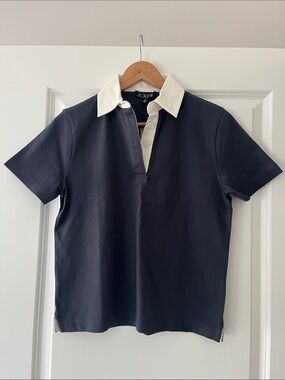 J. Crew NWT Navy Polo with Cream Detailing